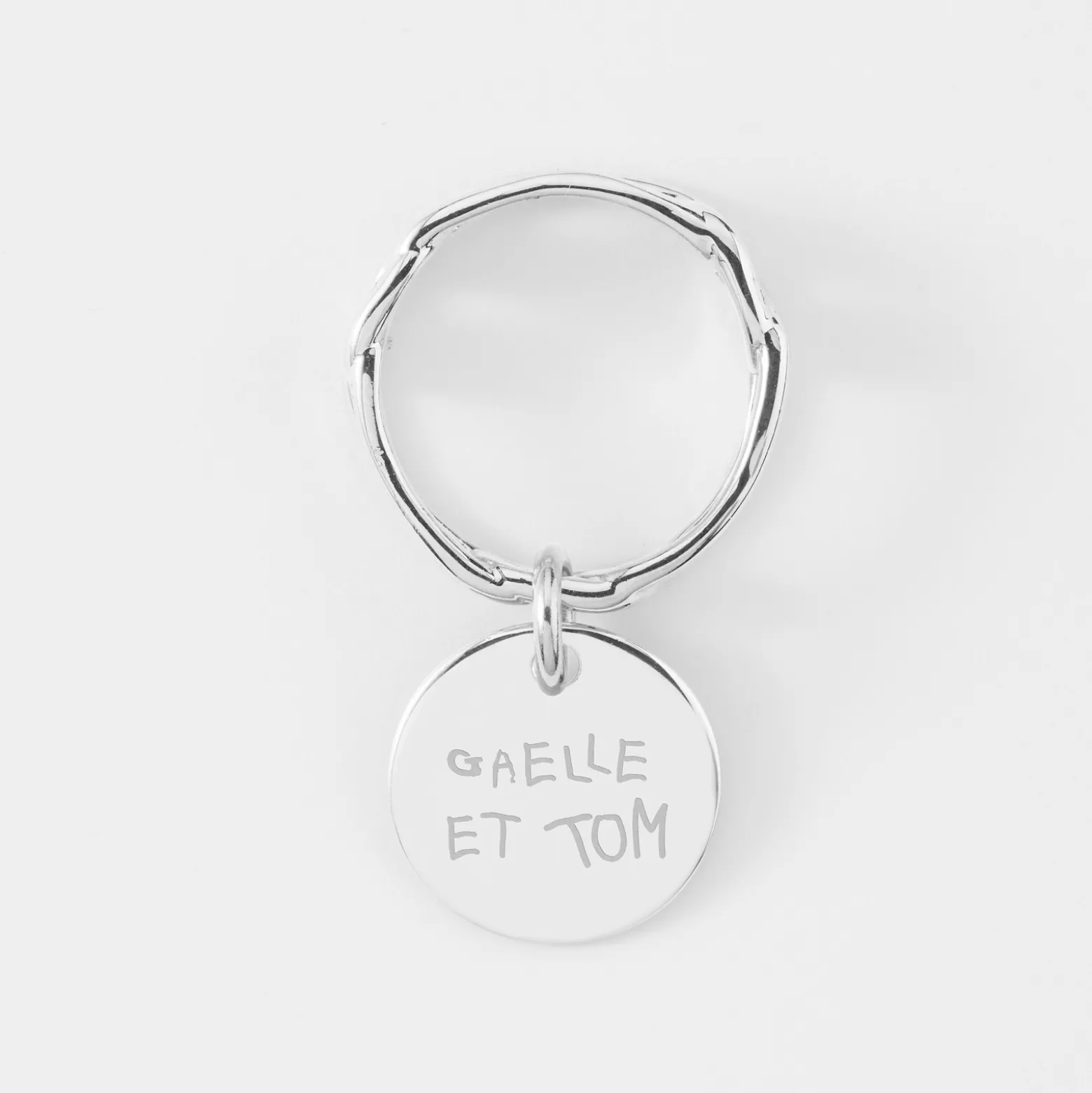 Bague chaine maille large argent personnalisée médaille gravée 15 mm