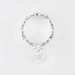 Bague chaine maille ronde argent personnalisée médaille gravée 10 mm