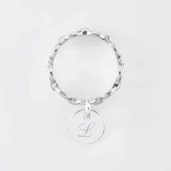 Bague chaine maille ronde argent personnalisée médaille gravée 10 mm