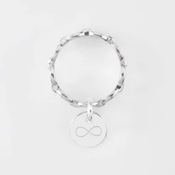 Bague chaine maille ronde argent personnalisée médaille gravée 10 mm