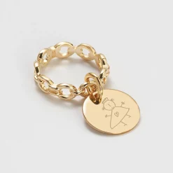 Bague chaine maille ronde plaqué or personnalisée médaille gravée 15 mm