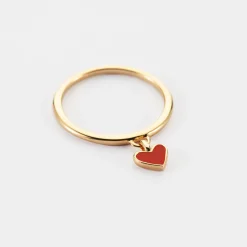Bague coeur émail rouge plaqué or