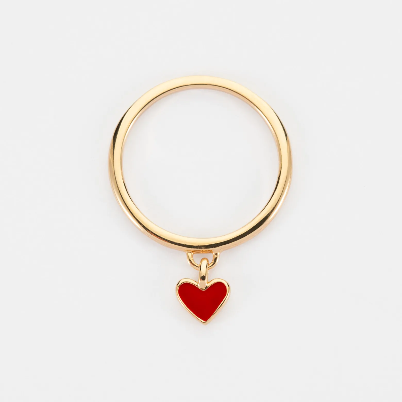 Bague coeur émail rouge plaqué or