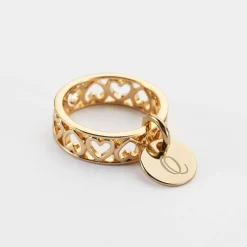 Bague coeurs ajourés personnalisée plaqué or médaille gravée 10 mm