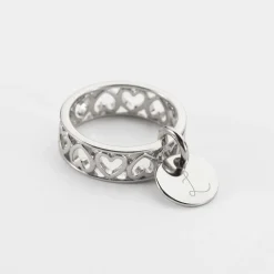Bague coeurs ajourés personnalisée argent médaille gravée 10 mm