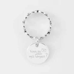 Bague EVJF chaine maille ronde argent personnalisée médaille gravée 15 mm