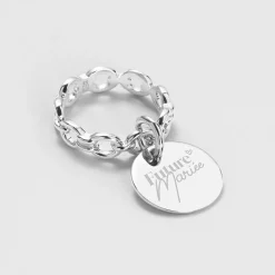 Bague EVJF chaine maille ronde argent personnalisée médaille gravée 15 mm