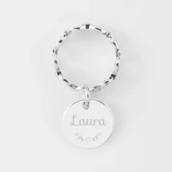Bague EVJF chaine maille ronde argent personnalisée médaille gravée 15 mm