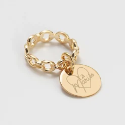 Bague EVJF chaine maille ronde plaqué or personnalisée médaille gravée 15 mm