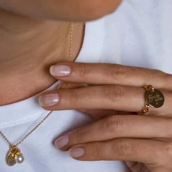 Bague EVJF chaine maille ronde plaqué or personnalisée médaille gravée 15 mm
