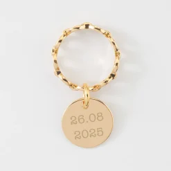 Bague EVJF chaine maille ronde plaqué or personnalisée médaille gravée 15 mm
