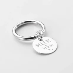 Bague Famille des mariés jonc argent personnalisée médaille gravée 15 mm