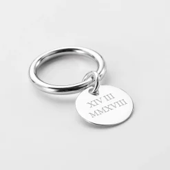 Bague Famille des mariés jonc argent personnalisée médaille gravée 15 mm