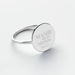 Bague Famille des mariés plateau personnalisée argent médaille gravée 15 mm