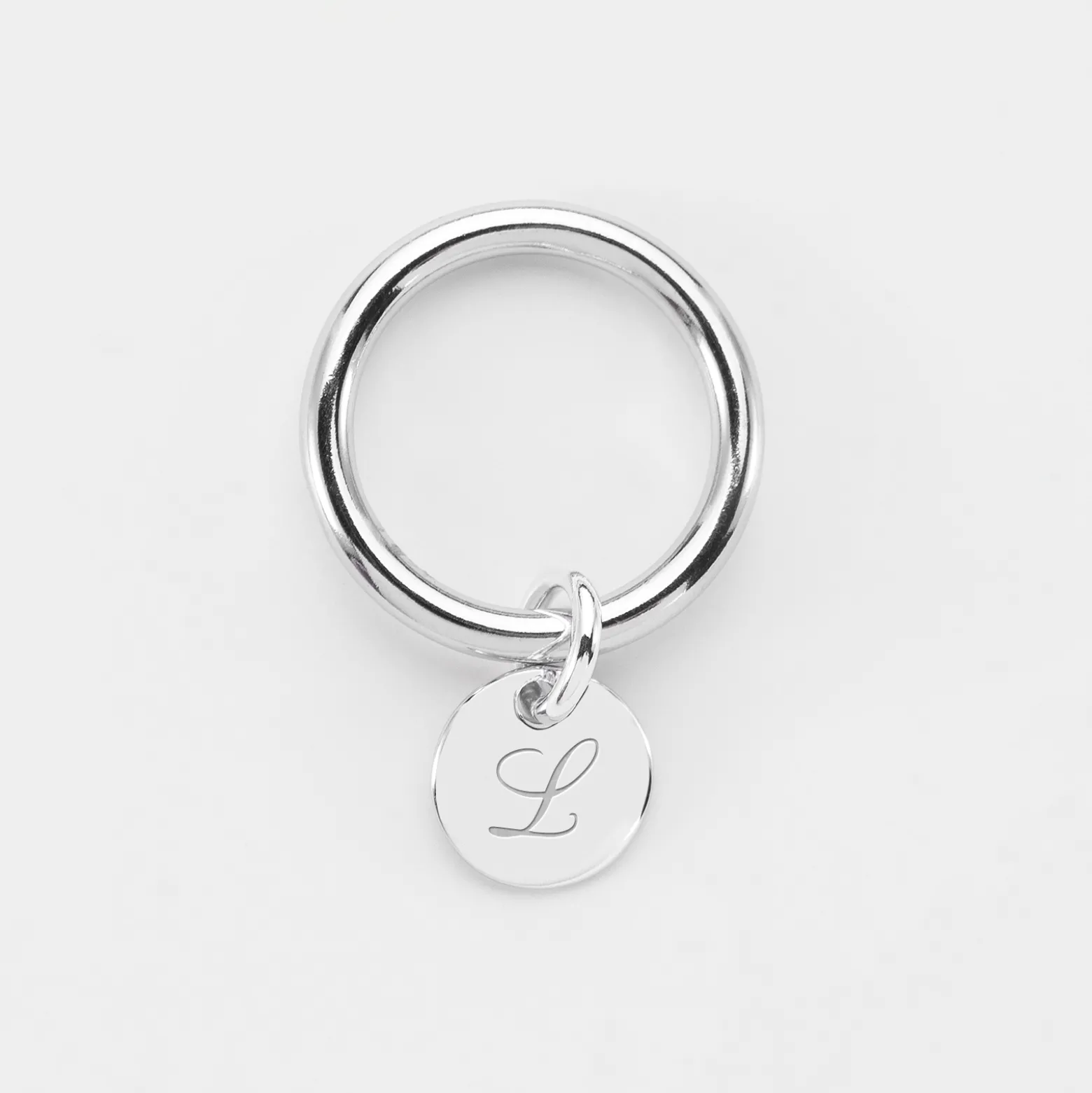 Bague jonc argent personnalisée médaille gravée initiale 10 mm