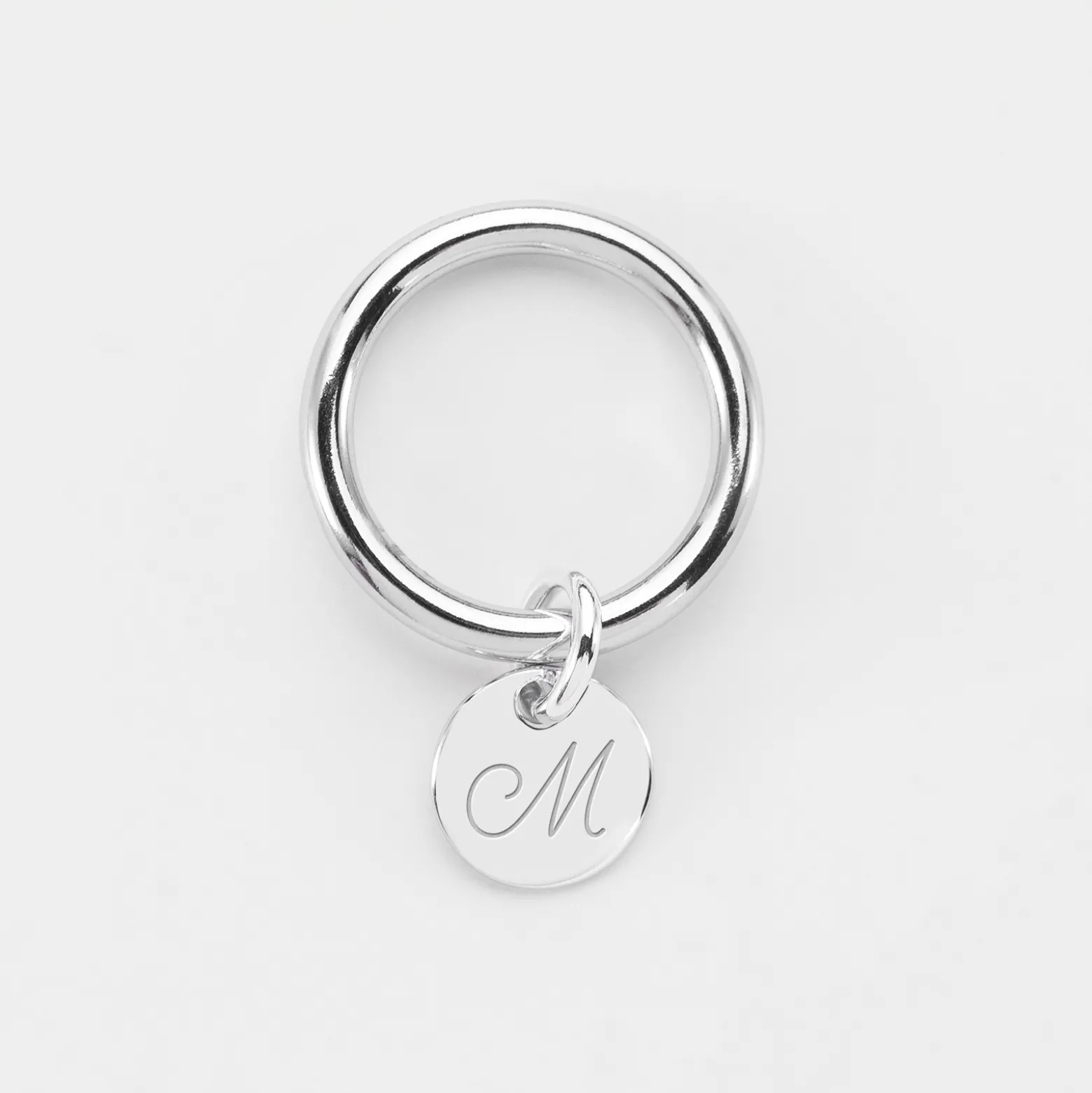 Bague jonc argent personnalisée médaille gravée initiale 10 mm