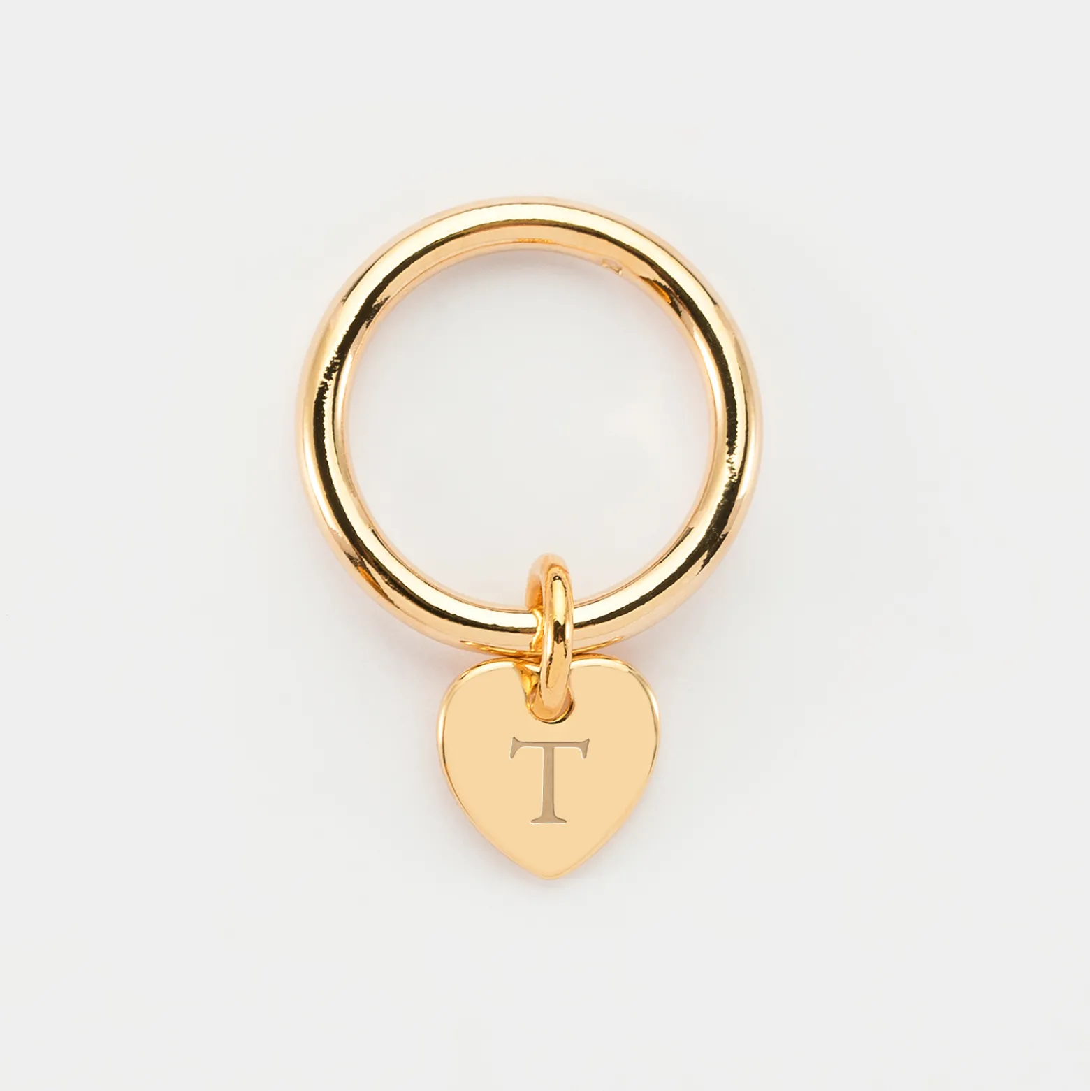 Bague jonc plaqué or personnalisée médaille gravée initiale coeur 10 mm