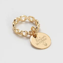 Bague Mariée chaine maille ronde plaqué or personnalisée médaille gravée 15 mm