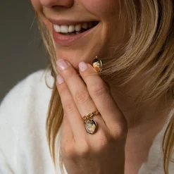 Bague Mariée chaine maille ronde plaqué or personnalisée médaille gravée 15 mm