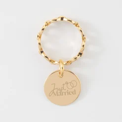Bague Mariée chaine maille ronde plaqué or personnalisée médaille gravée 15 mm