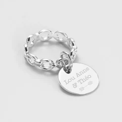 Bague Mariée chaine maille ronde argent personnalisée médaille gravée 15 mm