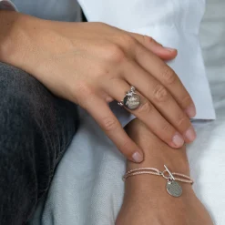 Bague Mariée chaine maille ronde argent personnalisée médaille gravée 15 mm