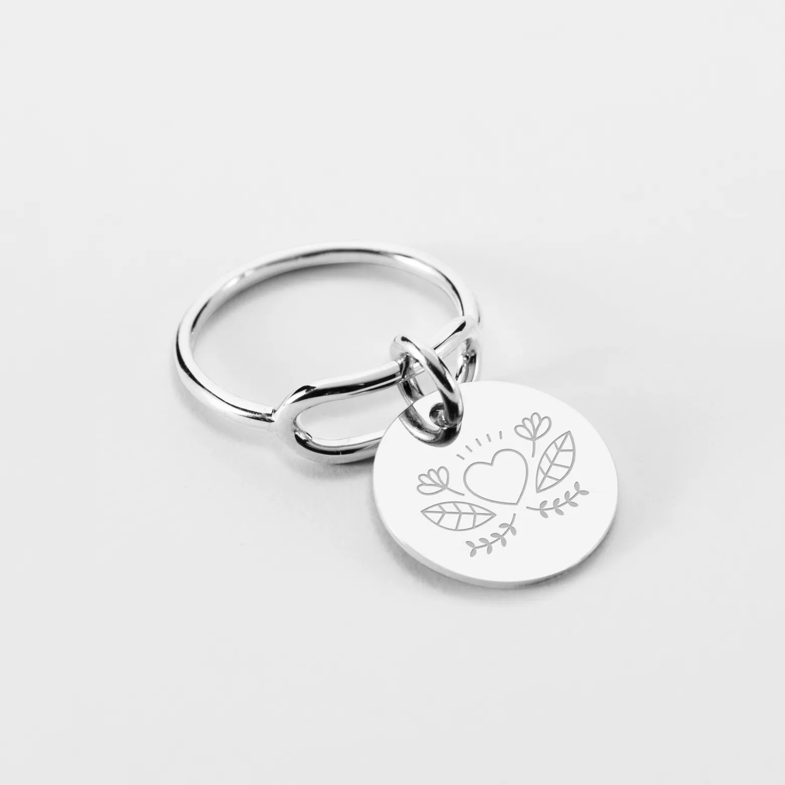 Bague Mariée ovale ouverte argent personnalisée médaille gravée 15 mm