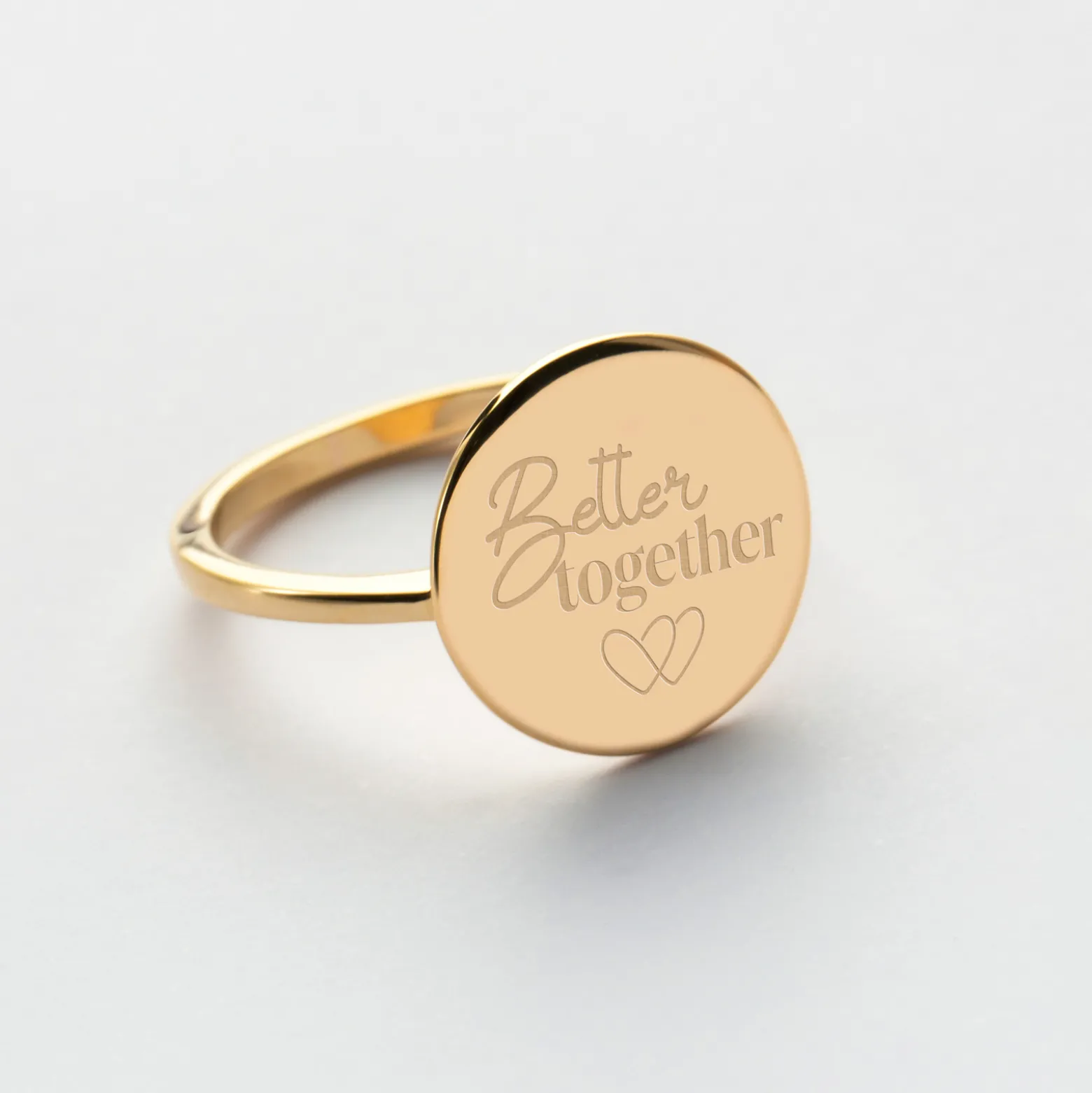 Bague Mariée plateau personnalisée plaqué or médaille gravée 15 mm