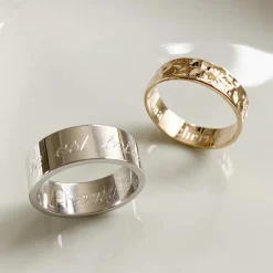 Bague martelée personnalisée plaqué or 5 mm