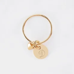 Bague mini coeur bombé personnalisé médaille gravée plaqué or 10 mm
