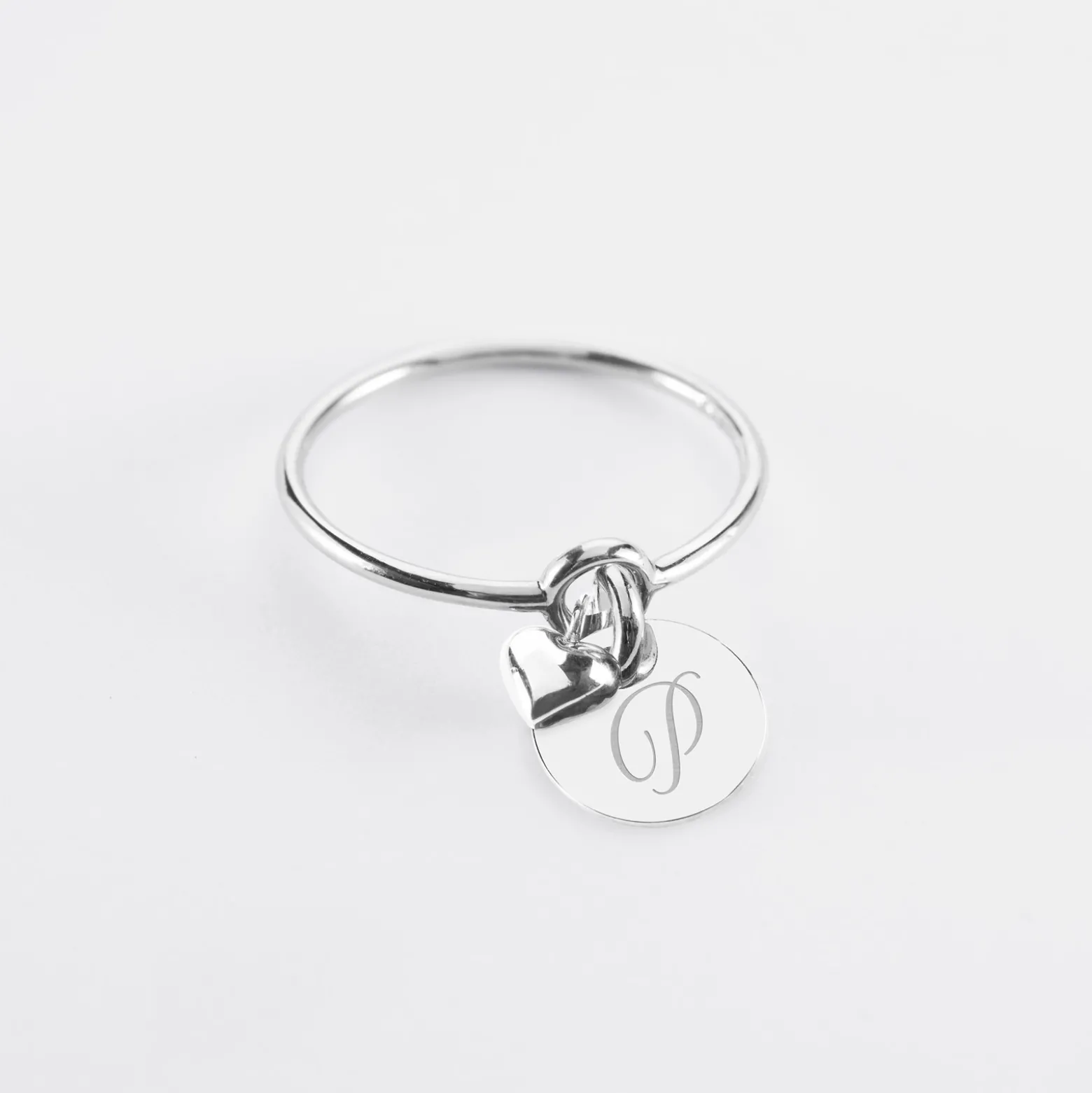 Bague mini coeur bombé personnalisé médaille gravée argent 10 mm