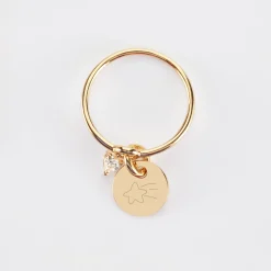 Bague mini coeur scintillant personnalisé médaille gravée plaqué or 10 mm