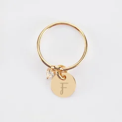 Bague mini coeur scintillant personnalisé médaille gravée plaqué or 10 mm