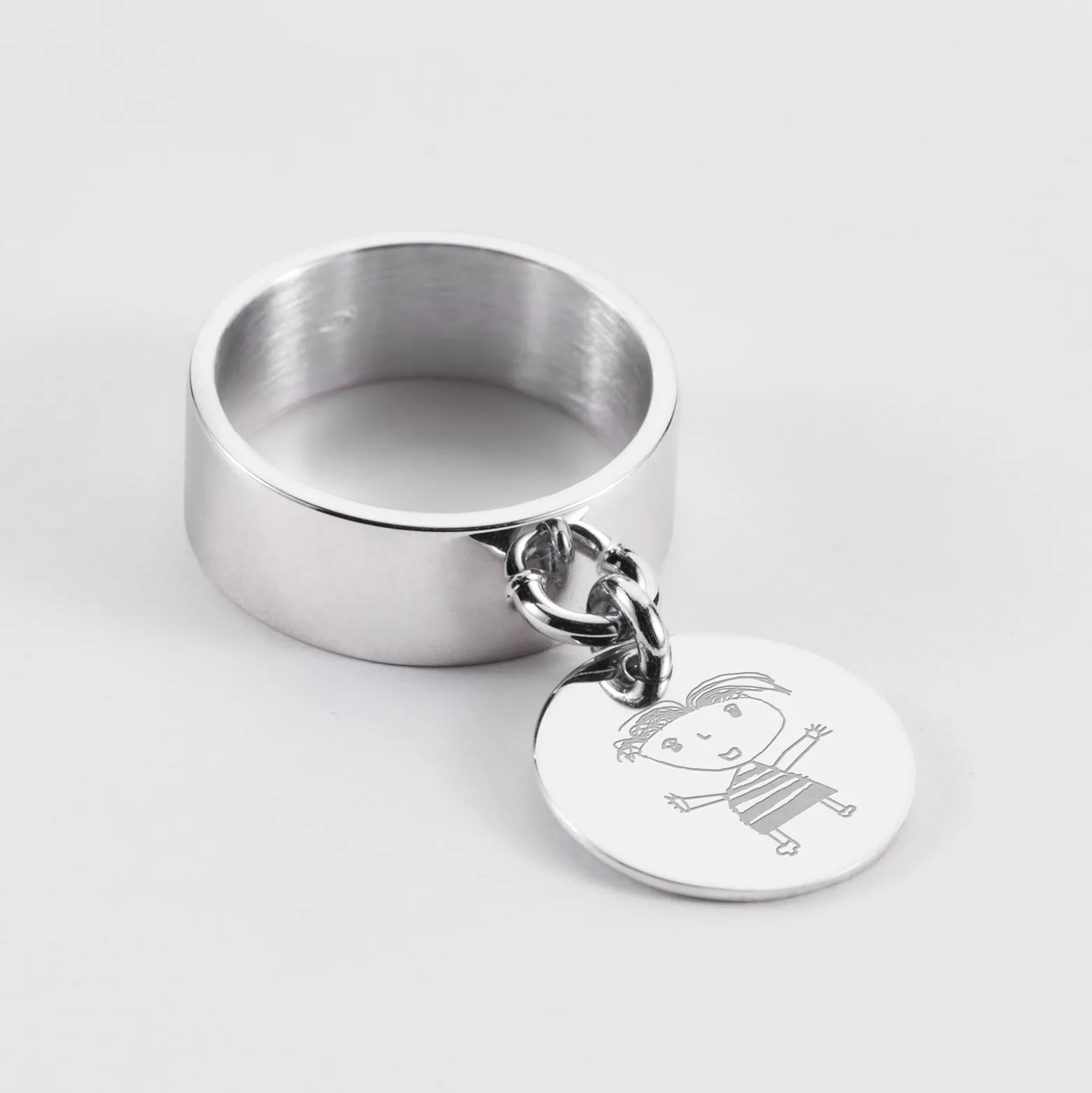 Bague personnalisée argent médaille gravée 15 mm