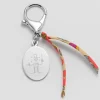 Bijou de sac personnalisé médaille gravée acier ovale 33x25 mm et noeud Liberty