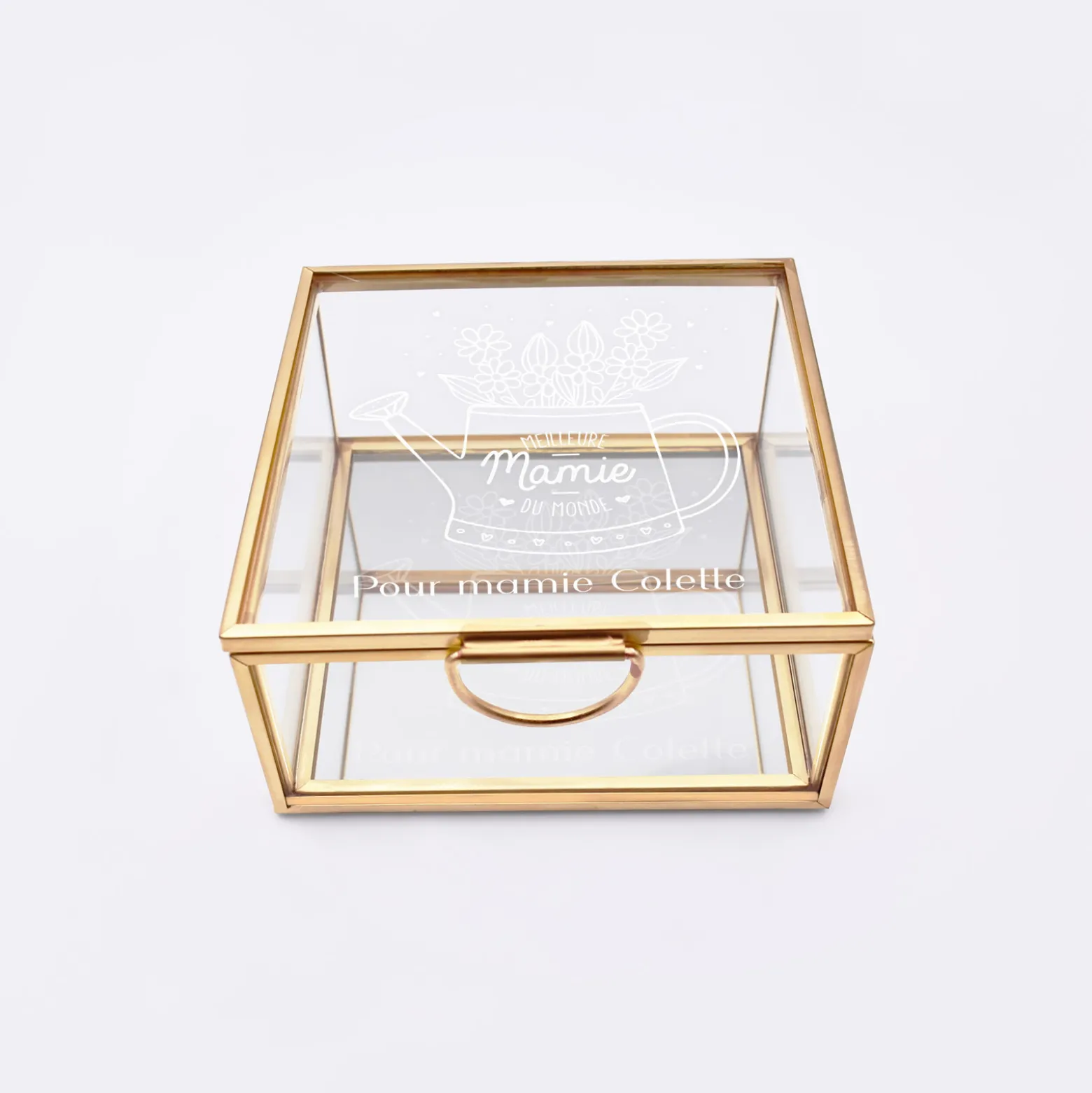 Boîte à bijoux personnalisée 10x10x5 cm verre gravé - Edition spéciale "Meilleure Mamie du monde"