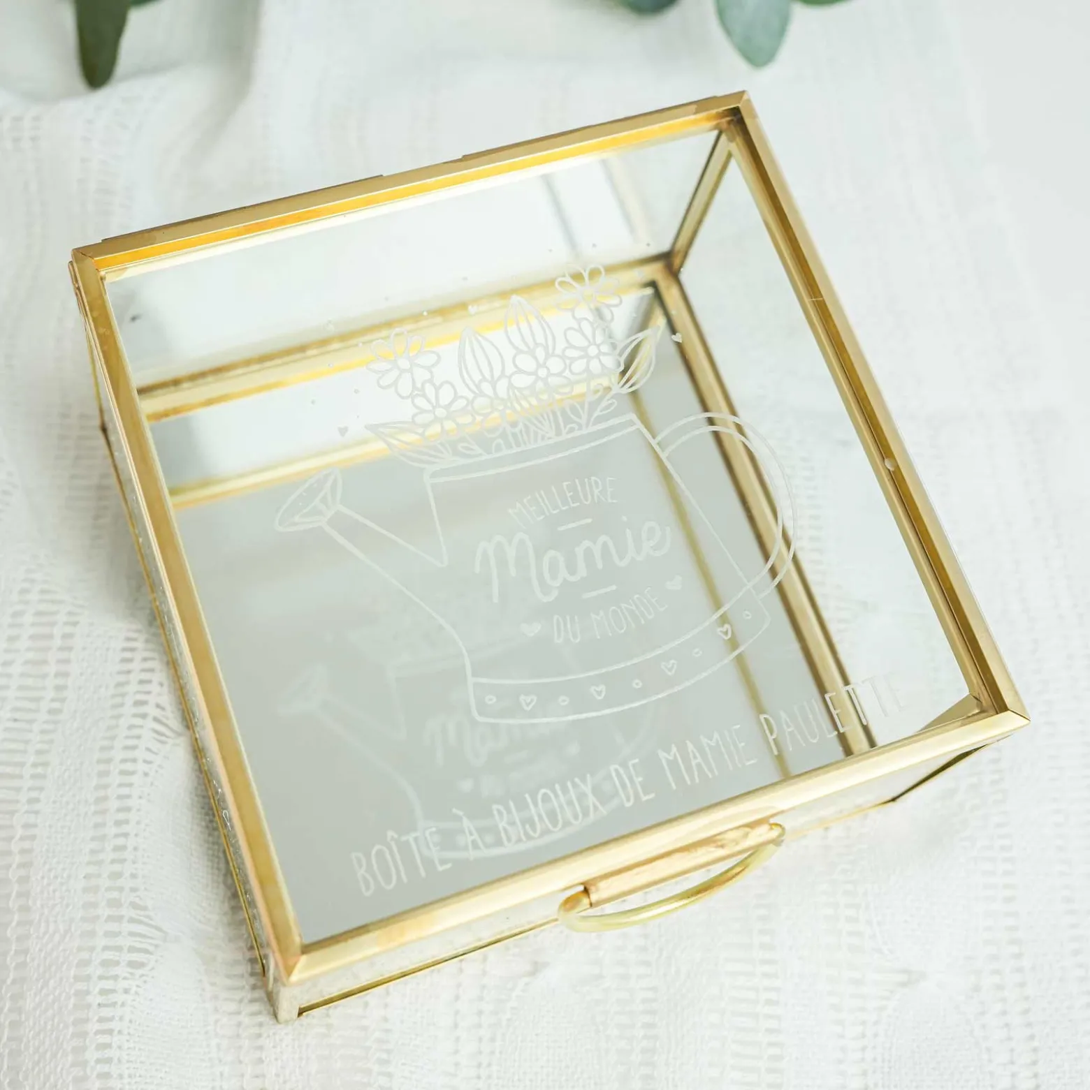 Boîte à bijoux personnalisée 10x10x5 cm verre gravé - Edition spéciale "Meilleure Mamie du monde"