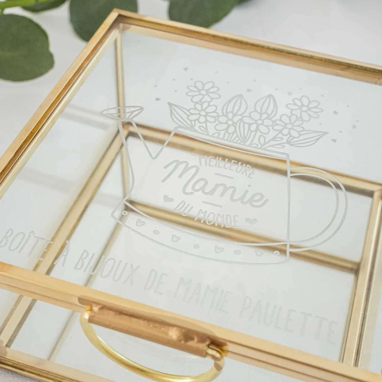 Boîte à bijoux personnalisée 10x10x5 cm verre gravé - Edition spéciale "Meilleure Mamie du monde"