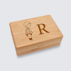 Boîte à bijoux personnalisée initiale 12x8,5 cm bois gravé - HappyBulle x Marie Savart