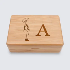 Boîte à bijoux personnalisée initiale 12x8,5 cm bois gravé - HappyBulle x Marie Savart