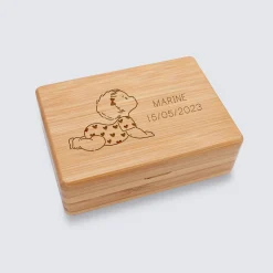 Boîte à bijoux personnalisée prénom 12x8,5 cm bois gravé - HappyBulle x Marie Savart