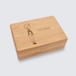 Boîte à bijoux personnalisée prénom 12x8,5 cm bois gravé - HappyBulle x Marie Savart