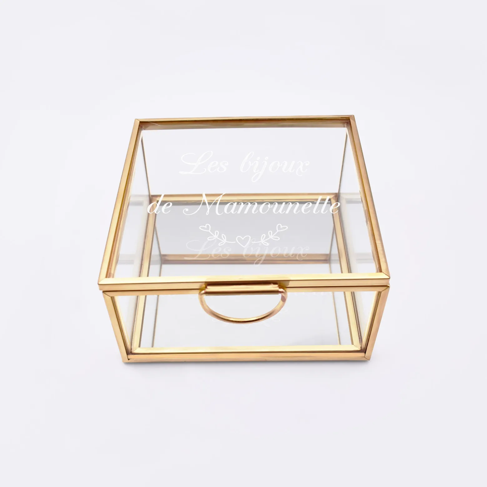 Boîte à bijoux personnalisée 10x10x5 cm verre gravé