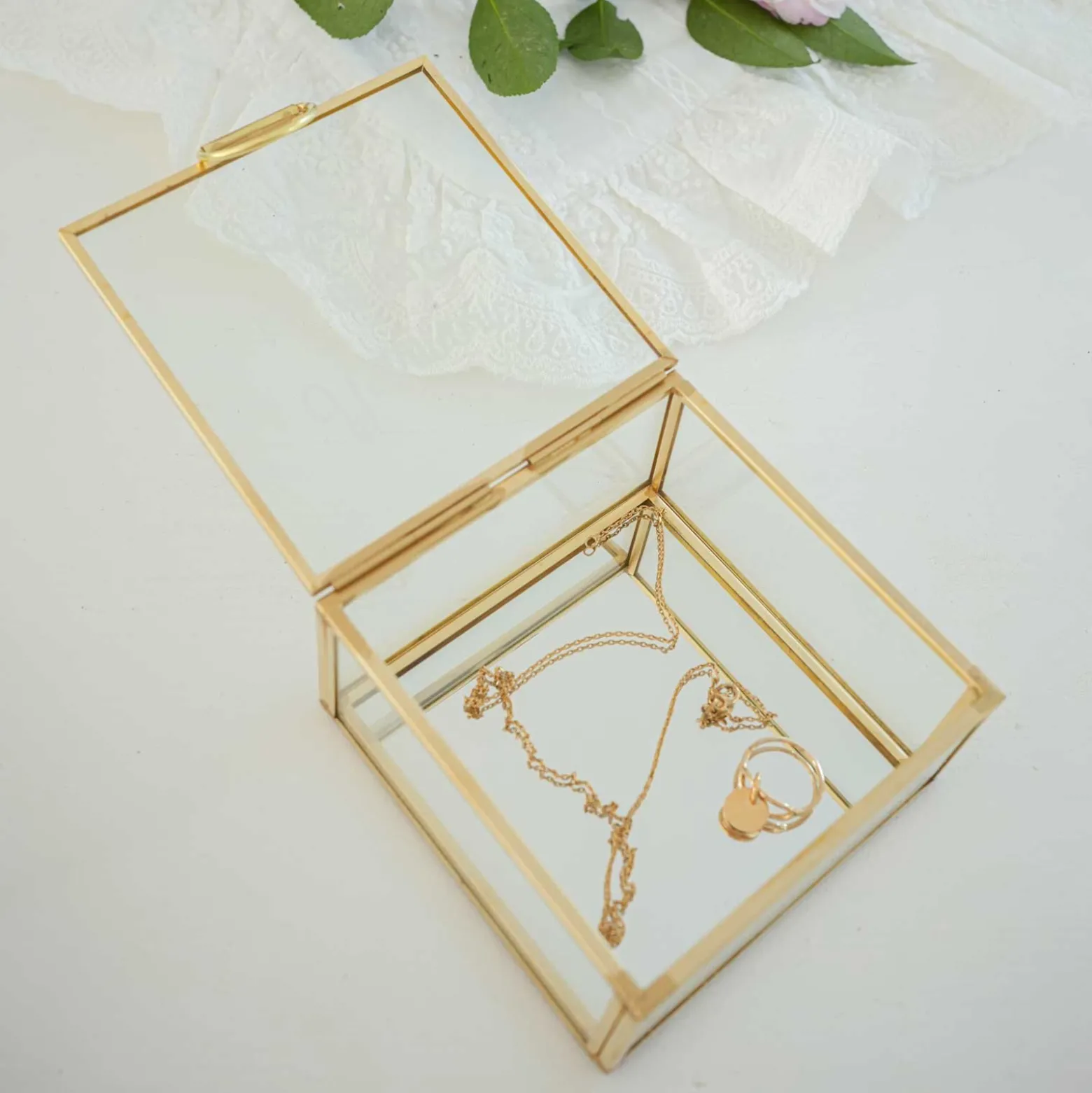 Boîte à bijoux personnalisée 10x10x5 cm verre gravé
