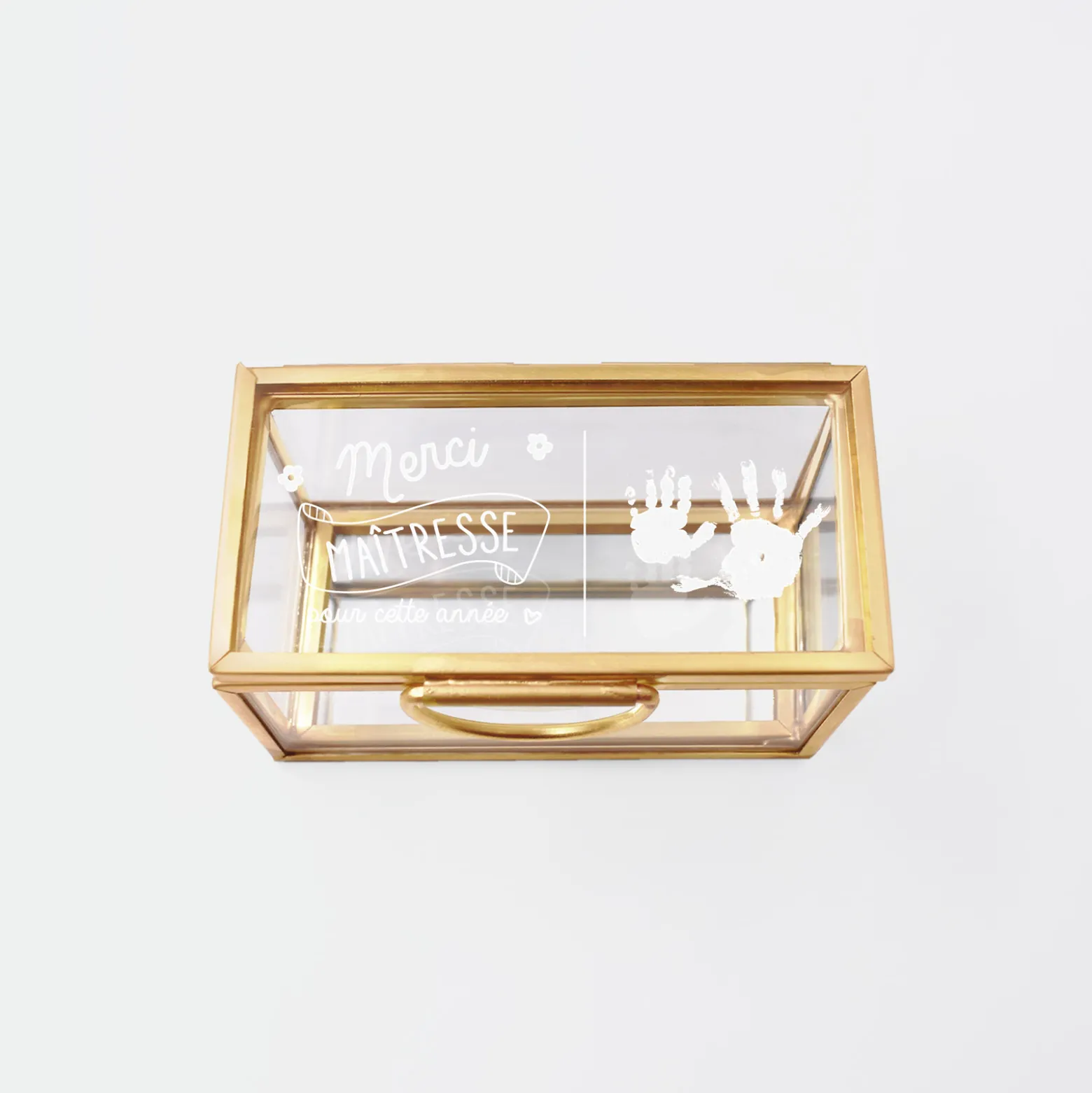 Boîte à bijoux personnalisée rectangle 8x4x4 cm verre gravé - Edition spéciale "Merci maîtresse"