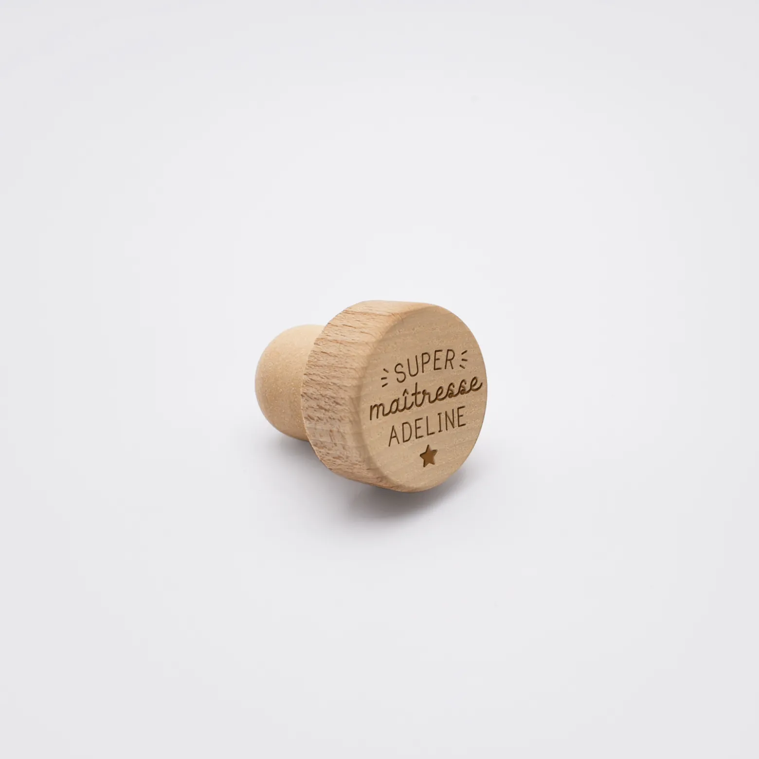 Bouchon de bouteille bois gravé - édition spéciale "Super Maîtresse"