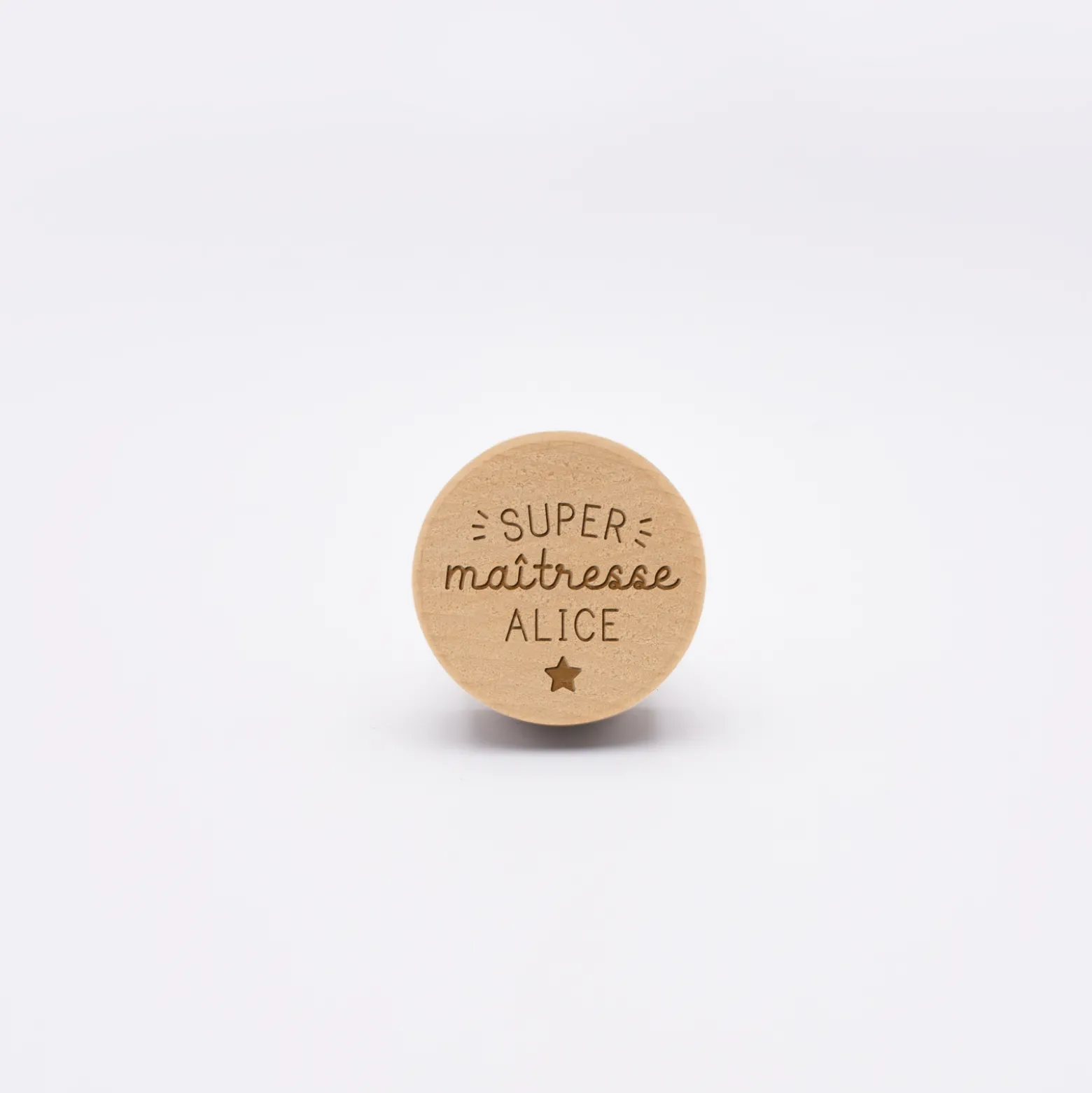Bouchon de bouteille bois gravé - édition spéciale "Super Maîtresse"