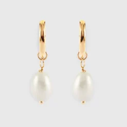 Boucles d'oreilles créoles perle nacre plaqué or