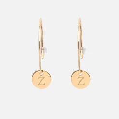 Boucles d'oreilles créoles médailles personnalisées gravées plaqué or initiale 10 mm