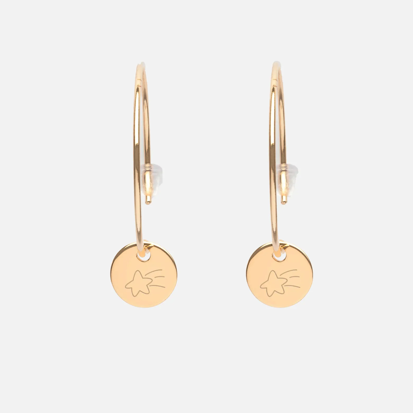 Boucles d'oreilles créoles médailles personnalisées gravées plaqué or initiale 10 mm
